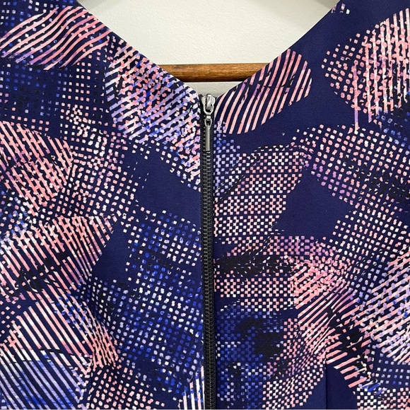 Rebecca Taylor Sonic Garden V-neck Drop Waist Dress Fit n Flare Blue Pink Size 2 - Picture 10 of 12